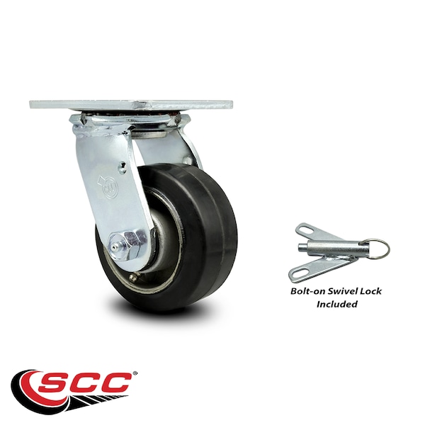 4 Inch Rubber on Aluminum Swivel Caster with Ball Bearing and Swivel Lock SCC